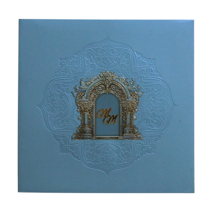 Metallic Blue Premium Padded Wedding Invitation Card-KPR24130