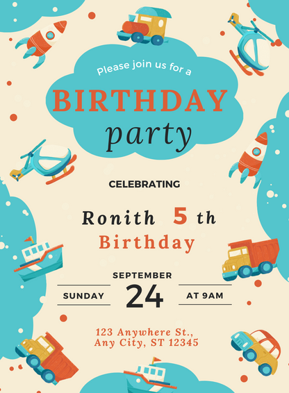 Blue Vintage Theme Birthday Invitation-EINK0064