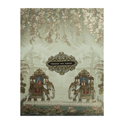 Green Elephant Baraat Wedding Card-KSH73300