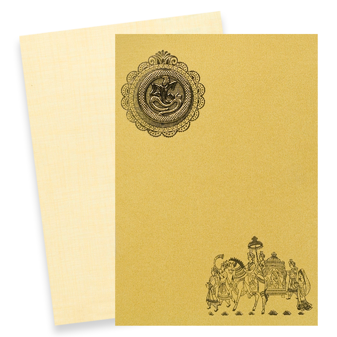 Gold Ganesha Bride Groom Wedding Card-KNPP717G