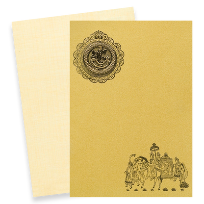 Gold Ganesha Bride Groom Wedding Card-KNPP717G