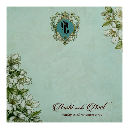 Very Light Green Floral Wedding Card-KPR09870