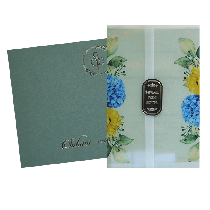 Blue Floral Tracing Nameplate Invitation Card-King of Cards