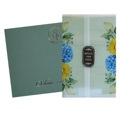 Blue Floral Tracing Nameplate Invitation Card-King of Cards