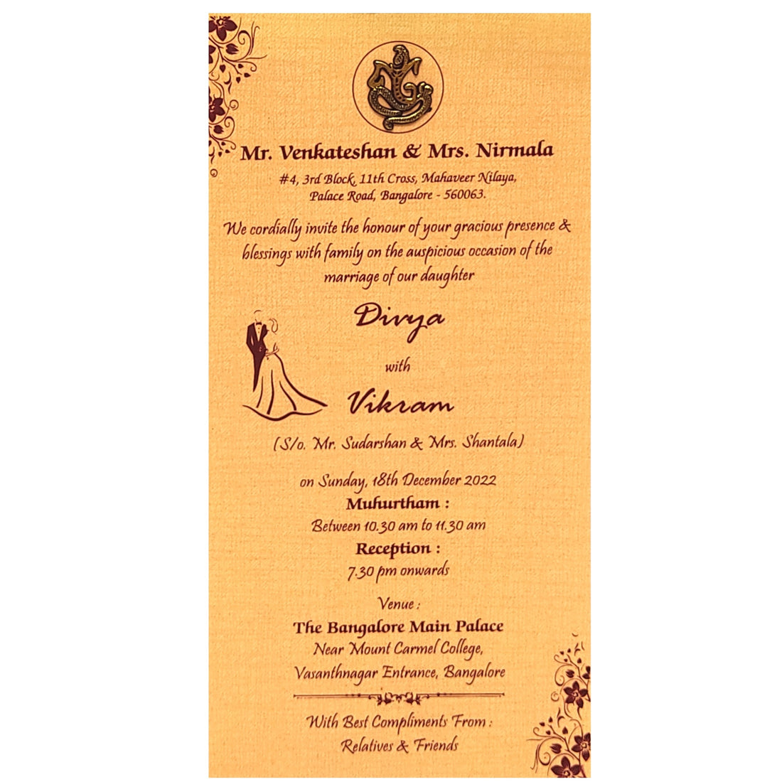 Single sheet orange metallic invitation card-KNKS026O