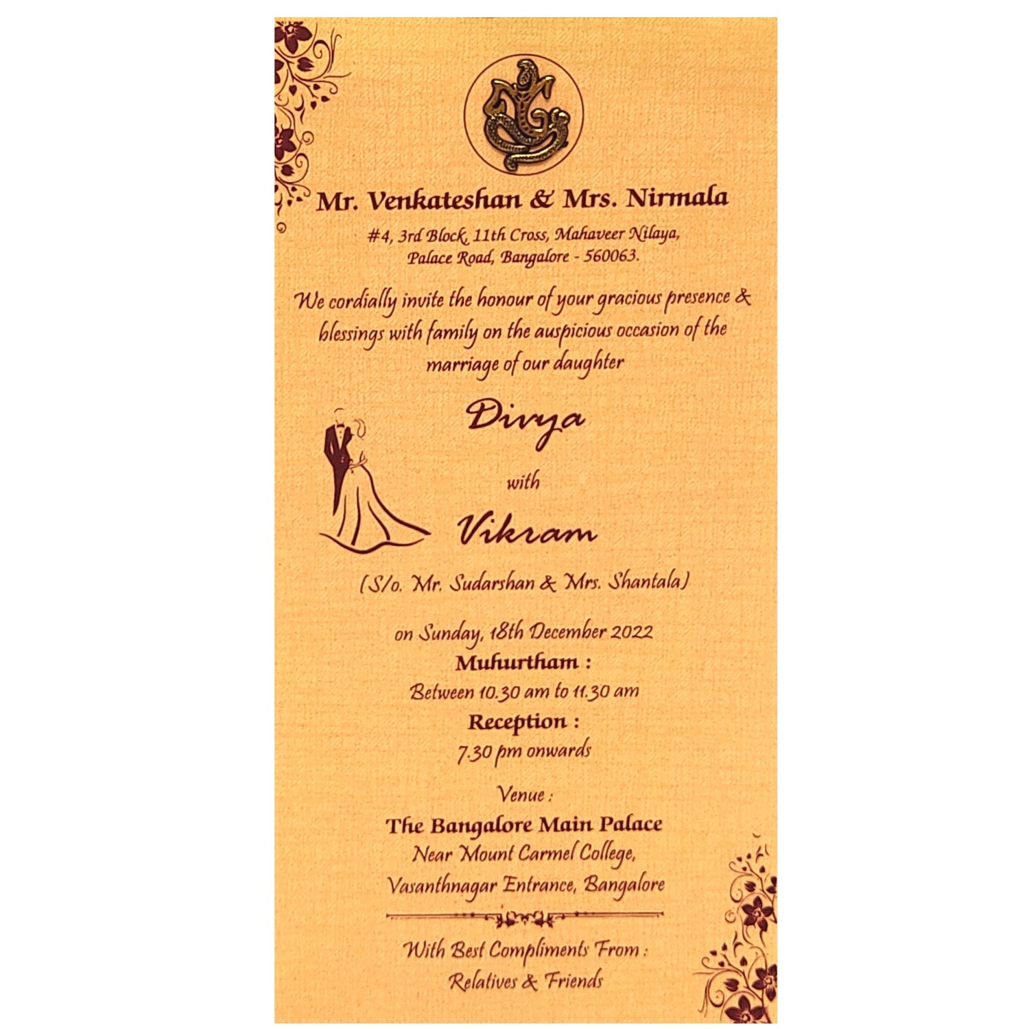 Single sheet orange metallic invitation card-KNKS026O