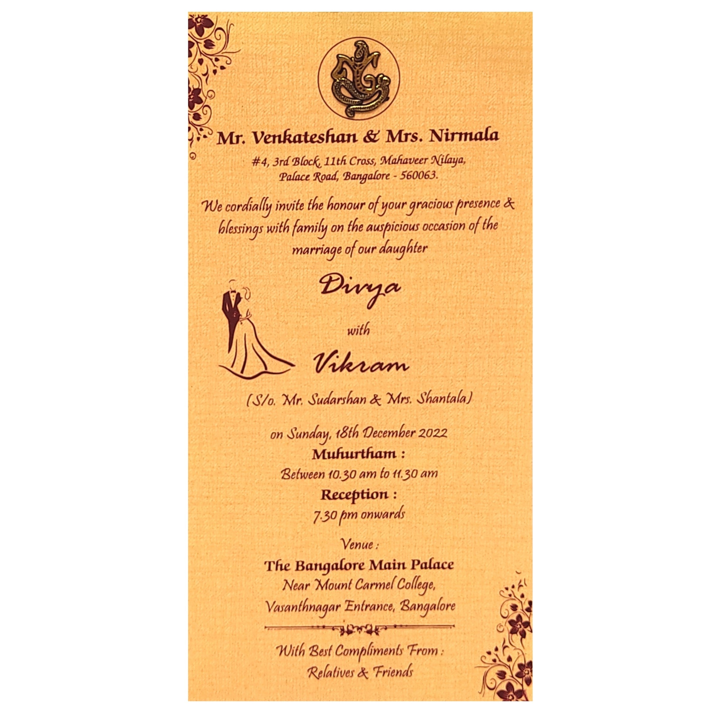 Single sheet orange metallic invitation card-KNKS026O