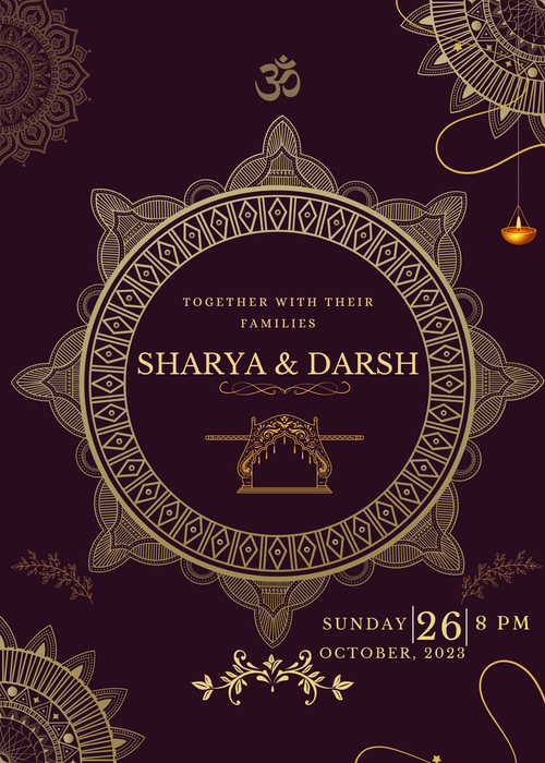 Purple Designs Hindu Wedding Invitation-AAHIN001