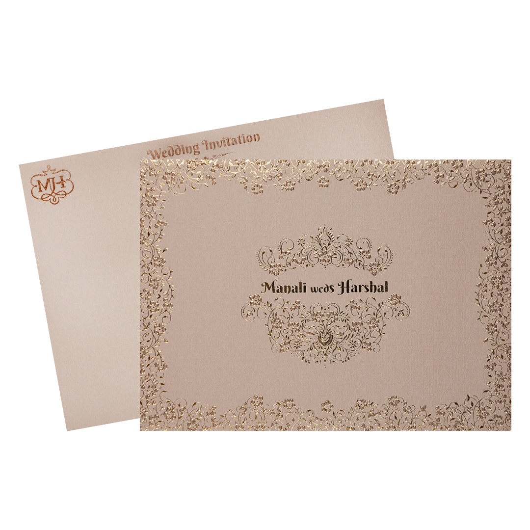 Grey Gold Floral Padded Wedding Card-KSI64310