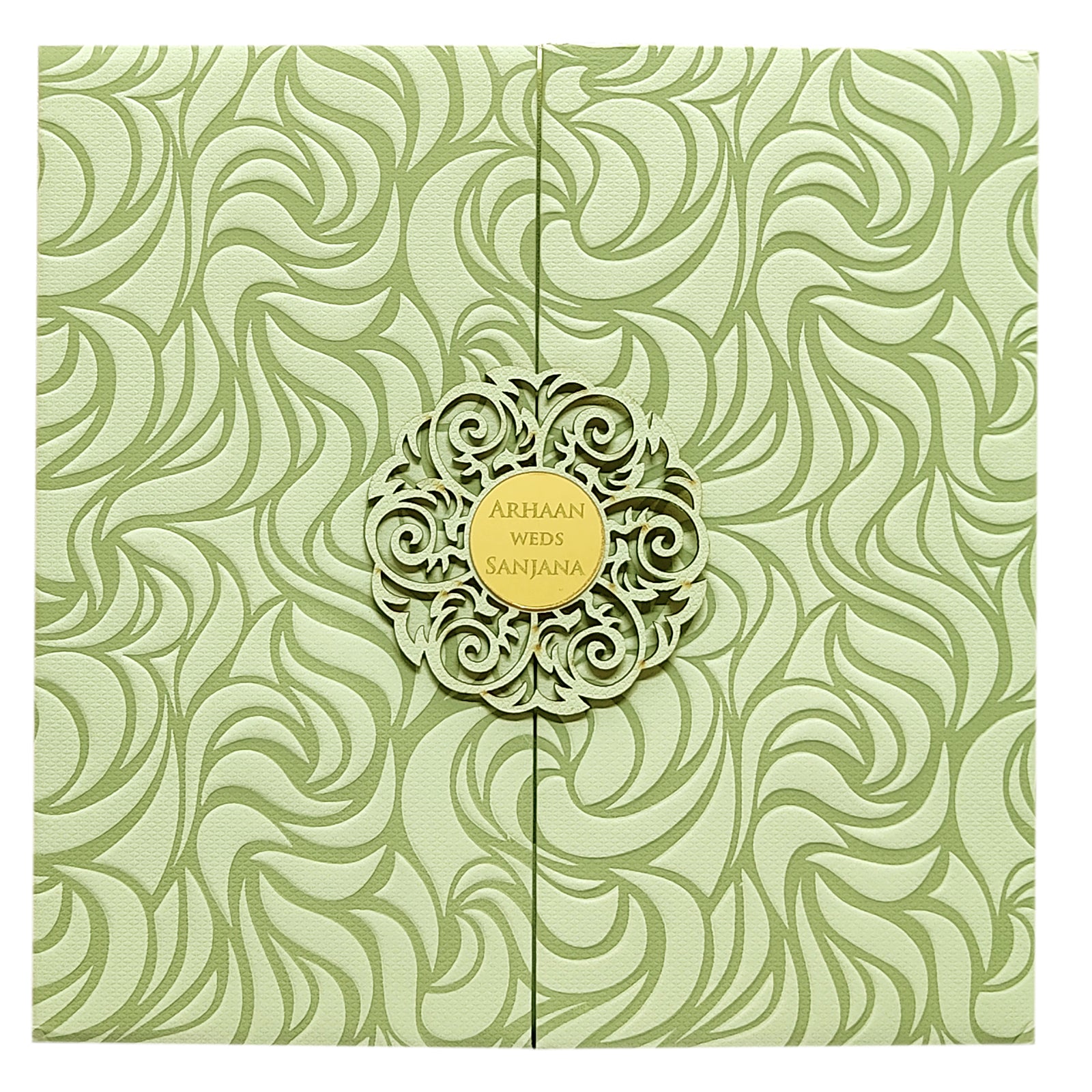 Green Embossed Padded Invitation Card-KRC29841