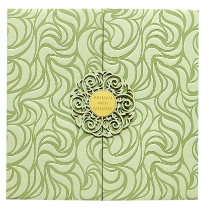 Green Embossed Padded Invitation Card-KRC29841