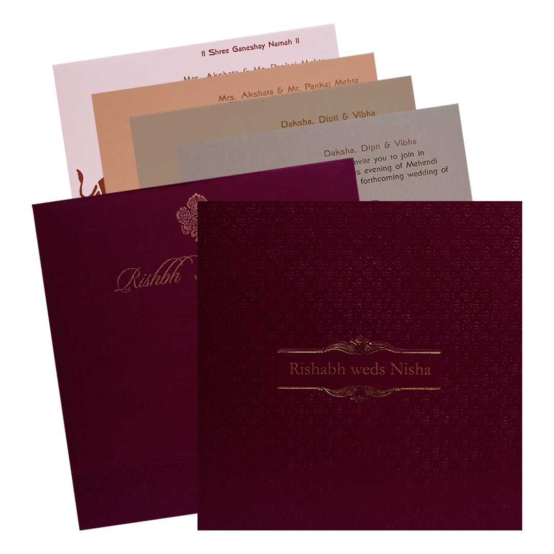 Wine Red Pattern Wedding Invitation Card-KRC30512