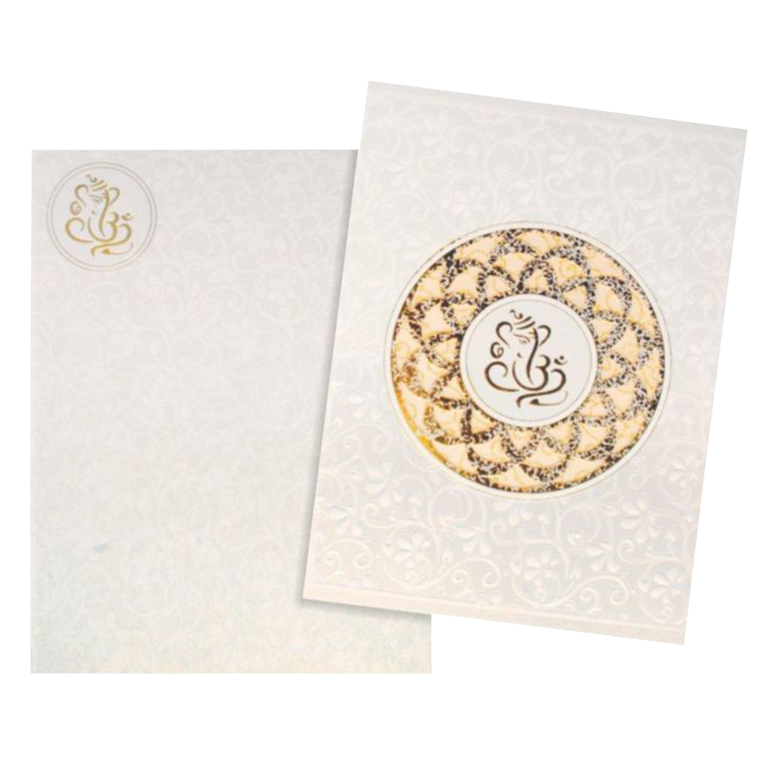 Alluring Ganesha With Flower Cut Gold Foiling Wedding Card - KNK30691-King of Cards