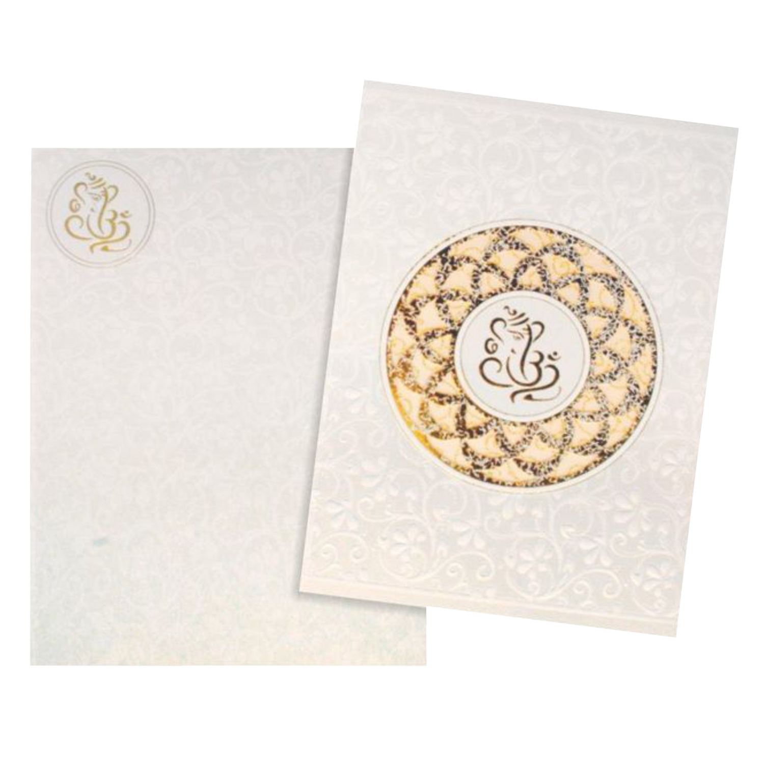Alluring Ganesha With Flower Cut Gold Foiling Wedding Card - KNK30691-King of Cards