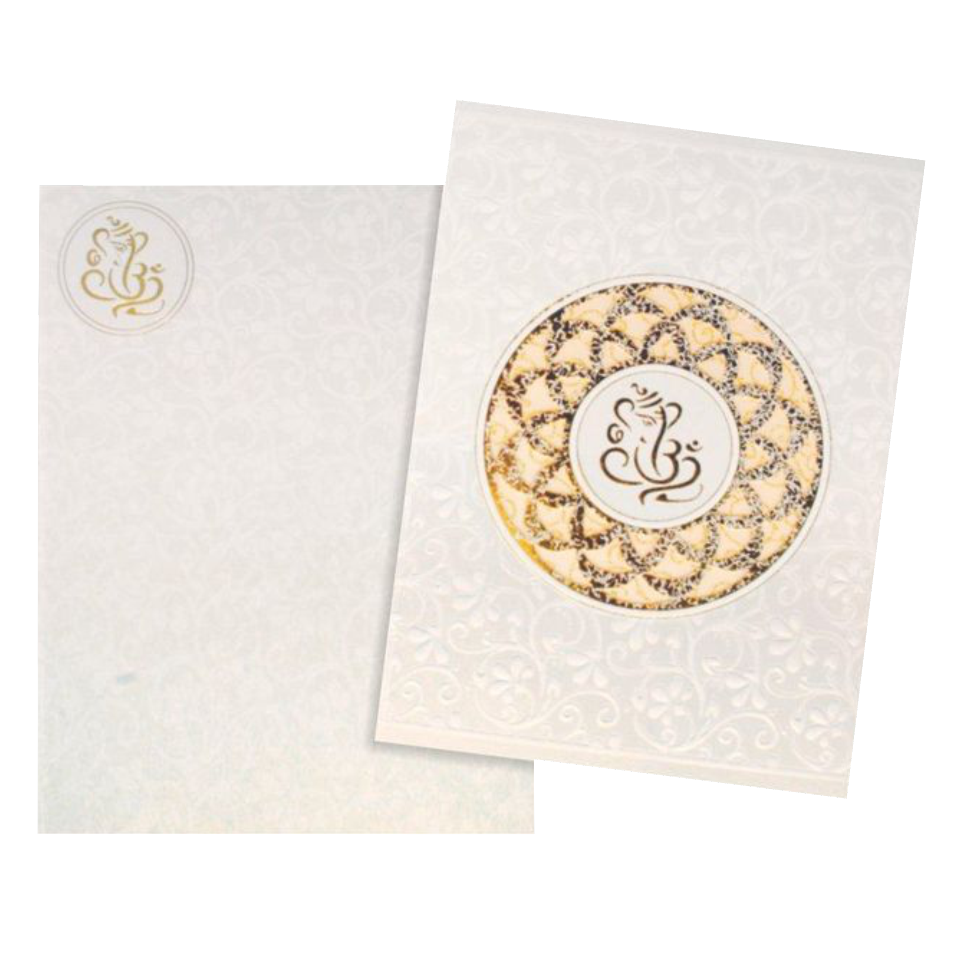 Alluring Ganesha With Flower Cut Gold Foiling Wedding Card - KNK30691-King of Cards