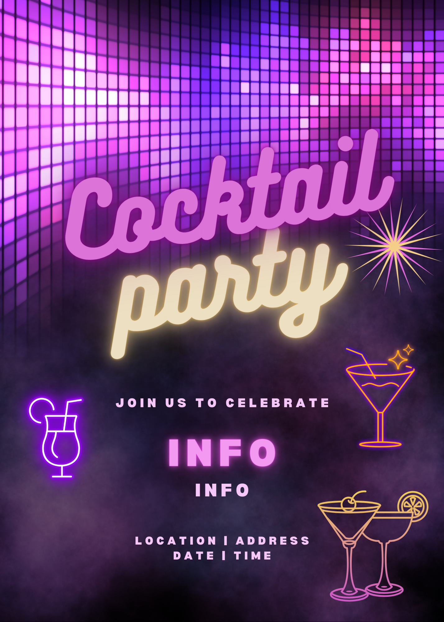 Pink Club Design Cocktail Party Invitation-AACPI005
