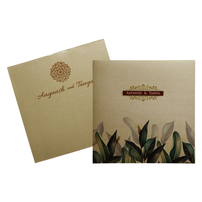 Khaki Embossed Leaf Wedding Invitation-King of Cards