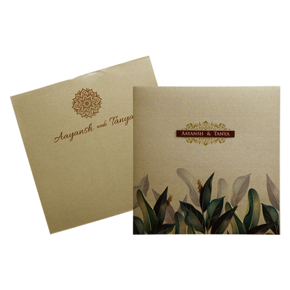 Khaki Embossed Leaf Wedding Invitation-King of Cards