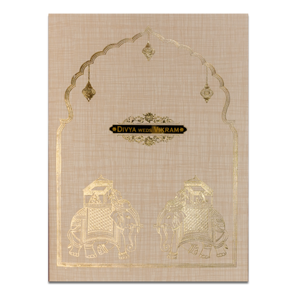 Cream Gold Arch Elephant Wedding Card-KNK7083S