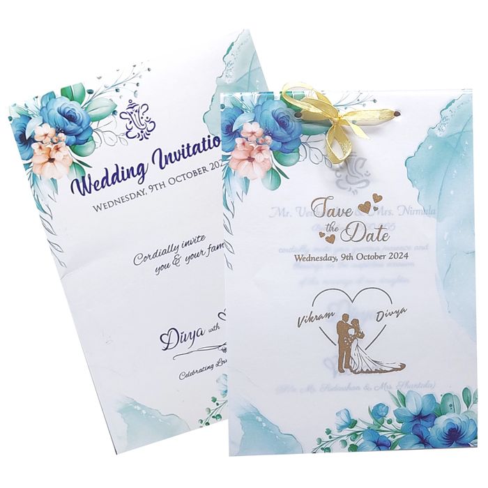 Blue Floral Tracing Invitation Card-King of Cards