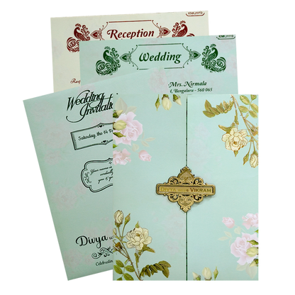 Pastel Green Floral Invitation Card-KNKJ1119