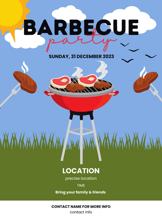 Blue Outdoor Picnic Barbeque Party Invitation-AABBQ002