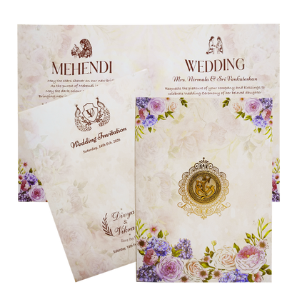 Peach Floral Wedding Invitation Card-King of Cards