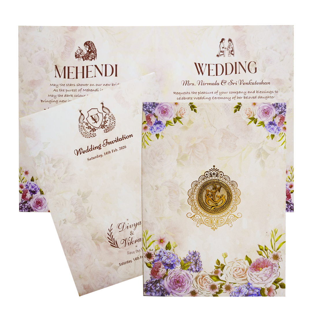 Peach Floral Wedding Invitation Card-King of Cards