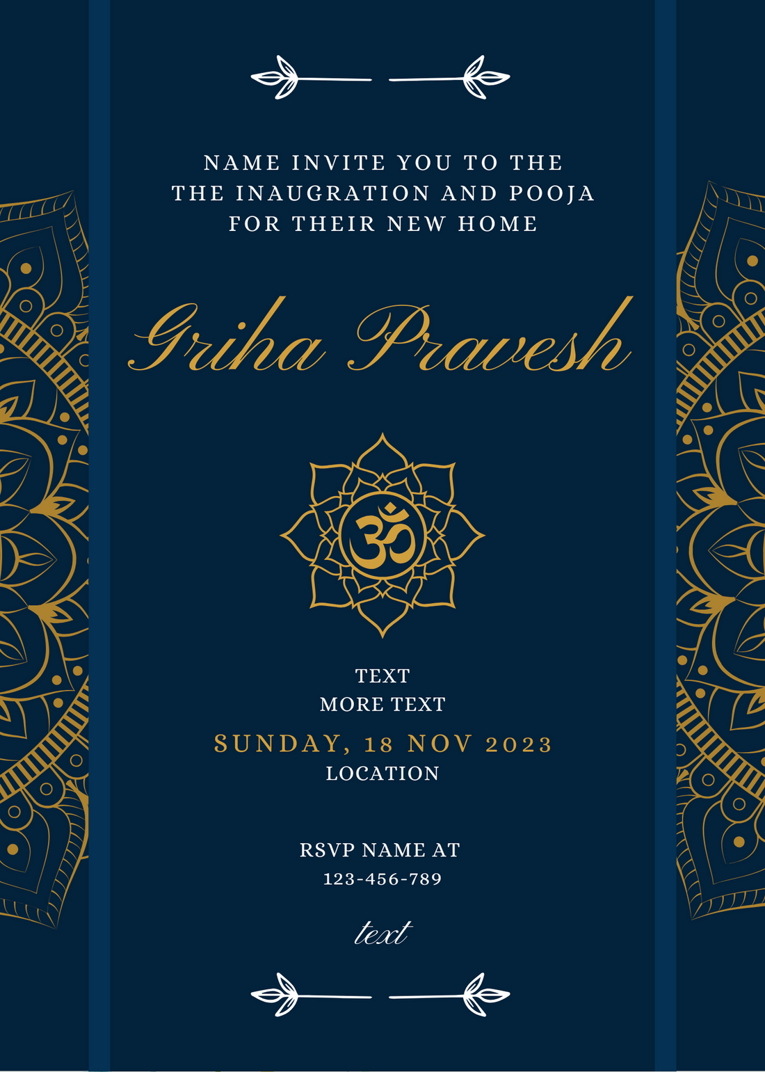 Blue Om Griha Pravesh Invitation-AAGPI003