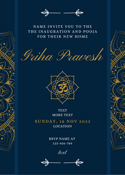 Blue Om Griha Pravesh Invitation-AAGPI003