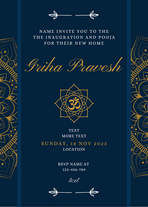 Blue Om Griha Pravesh Invitation-AAGPI003