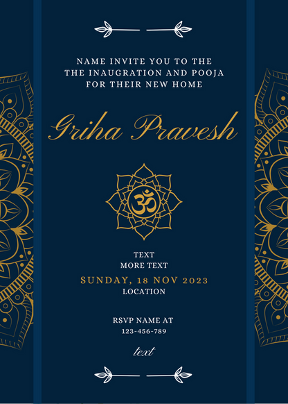 Blue Om Griha Pravesh Invitation-AAGPI003