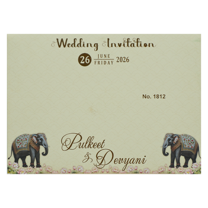 Cream Elephant Laser Cut Wedding Card-KJTS1812