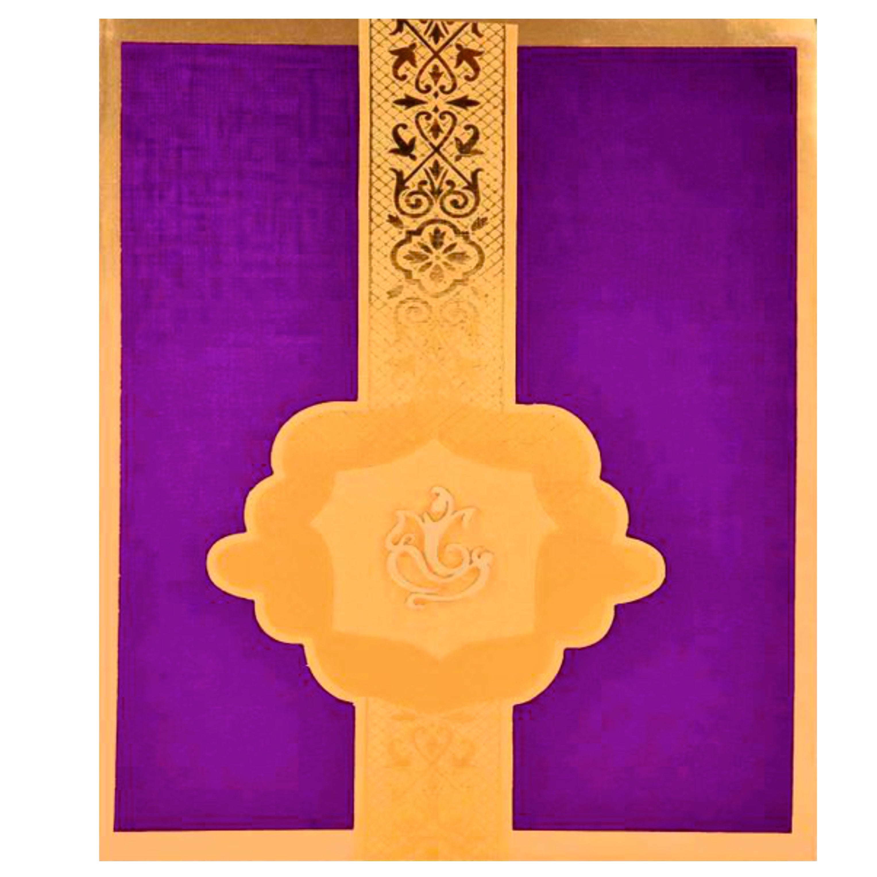 Lovely Purple Shading With Ganesha Padded Wedding Card - KNK30401