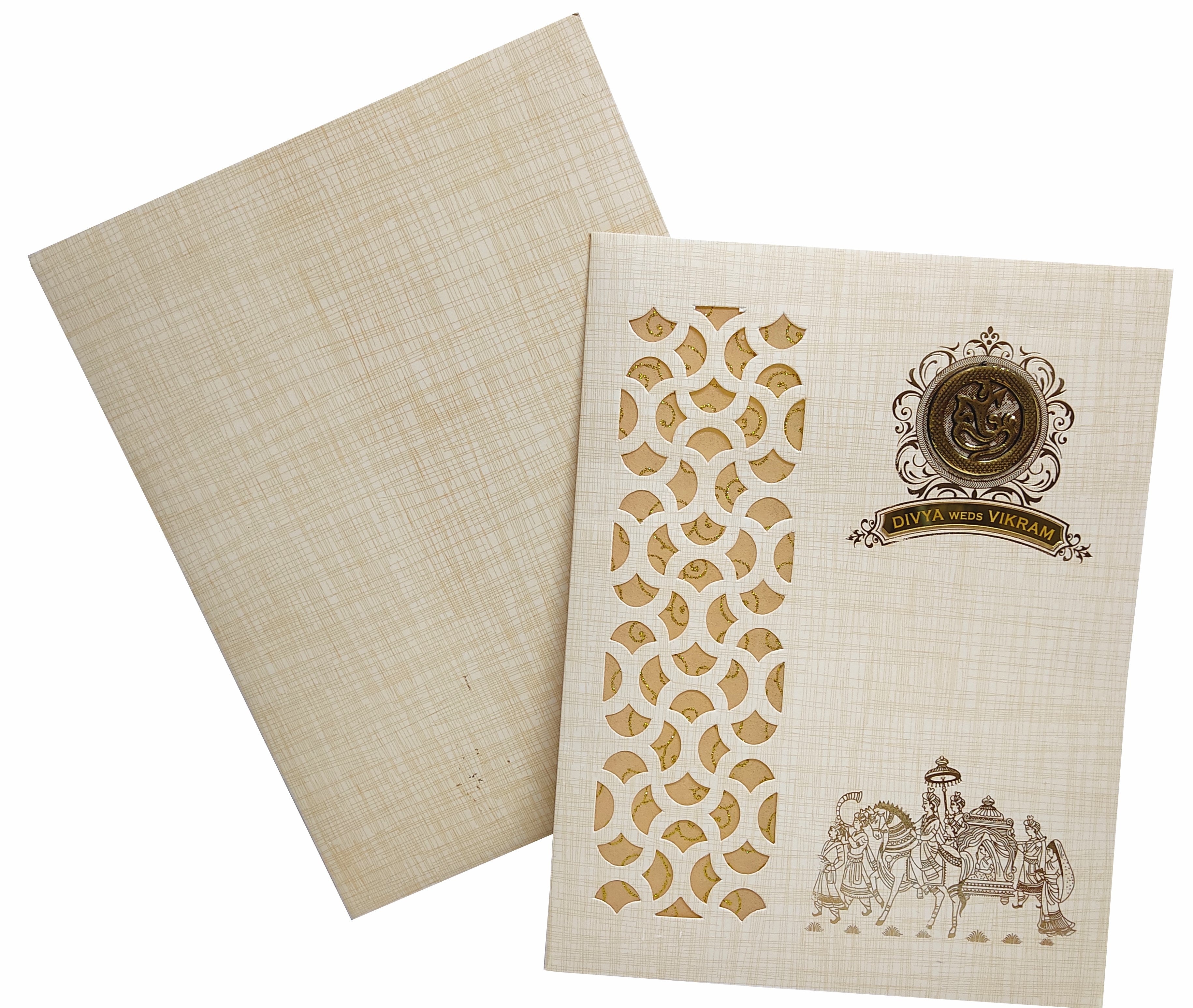 Sandal Metallic Die Cut Baraat Design With Name Plate-KNK9404S-King of Cards