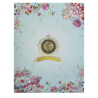 Mint Blue Floral Ganesha Wedding Card-KNKJ1089