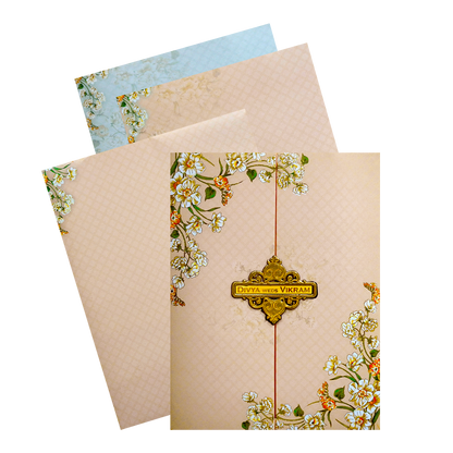 Cream Door Floral Nameplate Wedding Card-KNKJ1145