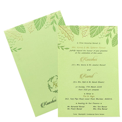 Green Embossed Single Sheet Invitation Card-KRCS6132