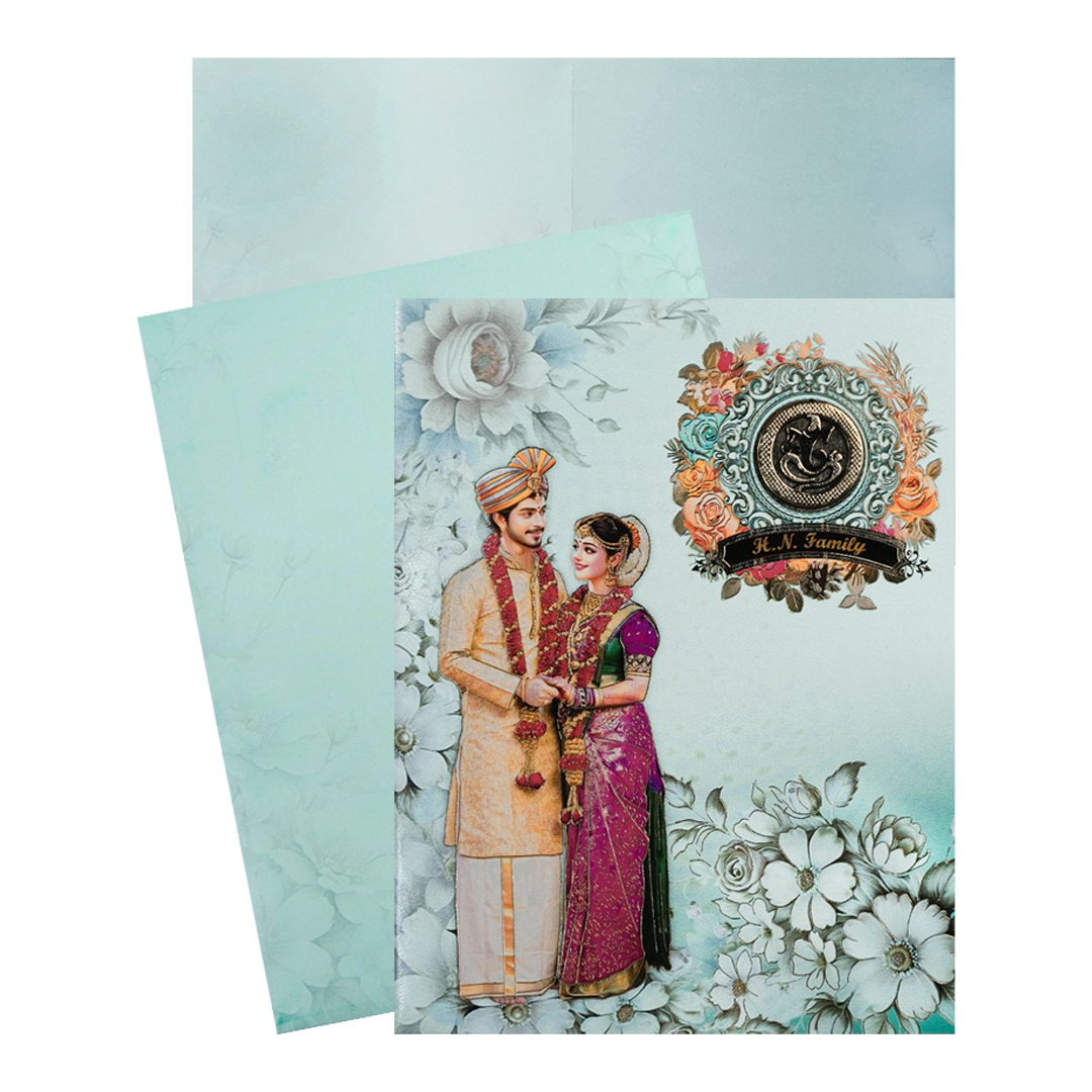 Check out Blue Floral Couple Wedding Card at best price.✅WhatsApp Support ✅Express Delivery | King of Cards.