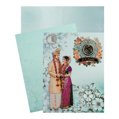 Check out Blue Floral Couple Wedding Card at best price.✅WhatsApp Support ✅Express Delivery | King of Cards.