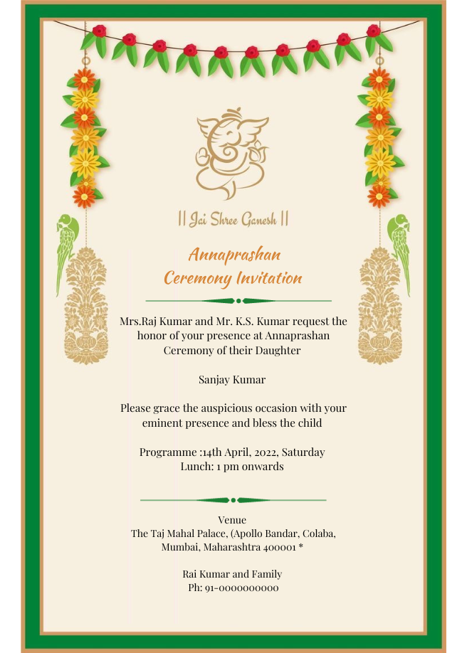 Green Bordered Annaprashan Ceremony Invitation-AAACI001