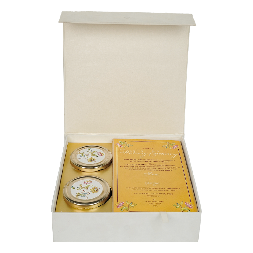 Cream Emblem Wedding Invitation Box-KMMEX8380