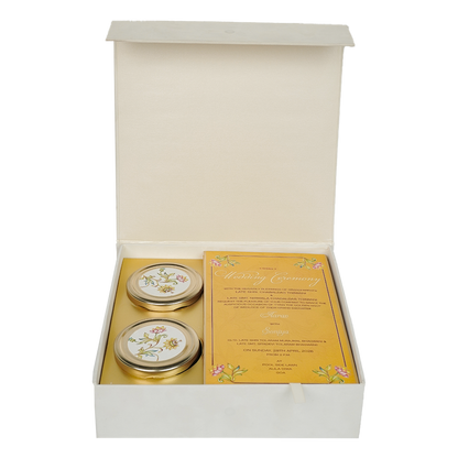Cream Emblem Wedding Invitation Box-KMMEX8380