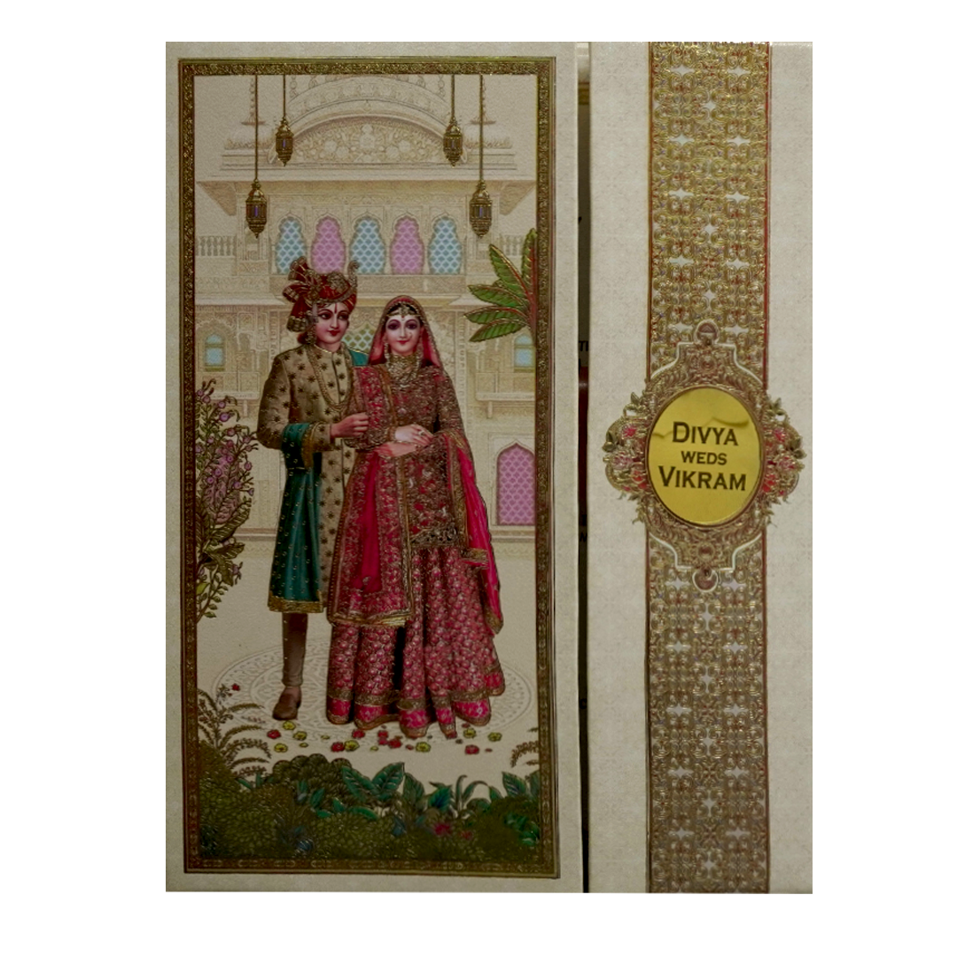 Cream Bride And Groom Wedding Card-KNMO9305
