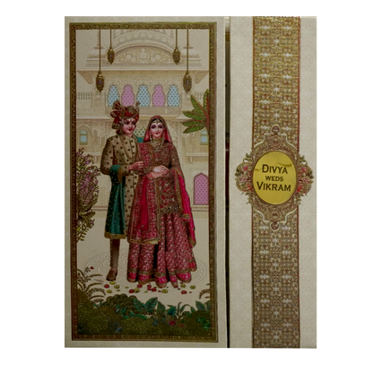 Cream Bride And Groom Wedding Card-KNMO9305