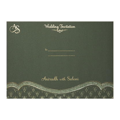 Green Gold Floral Padded Wedding Card-KSI64300