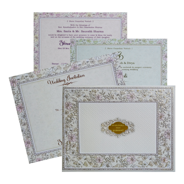 Grey Floral Padded Invitation-King of Cards