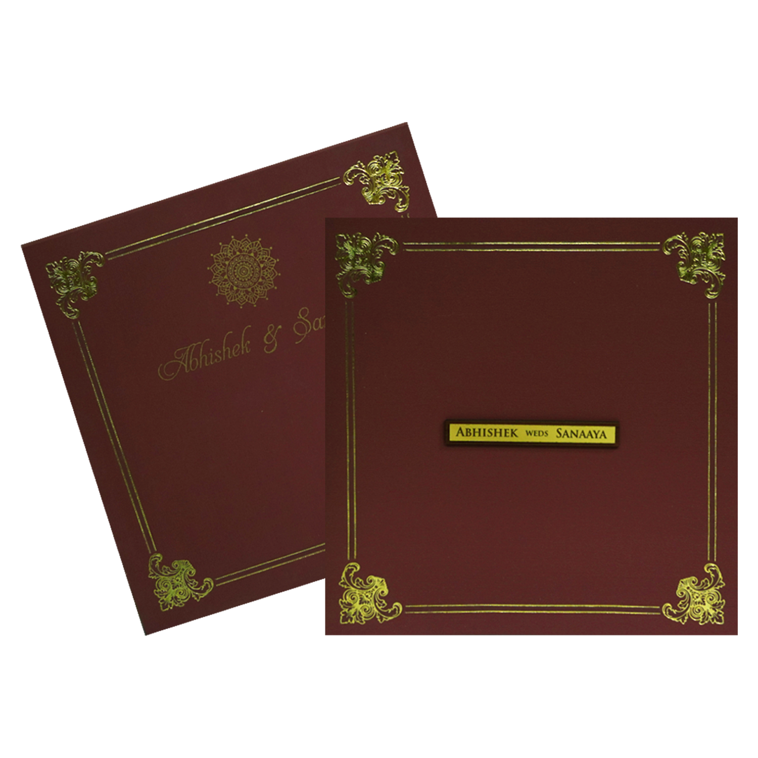 Dark Red Floral Box Wedding Card-KRC30712
