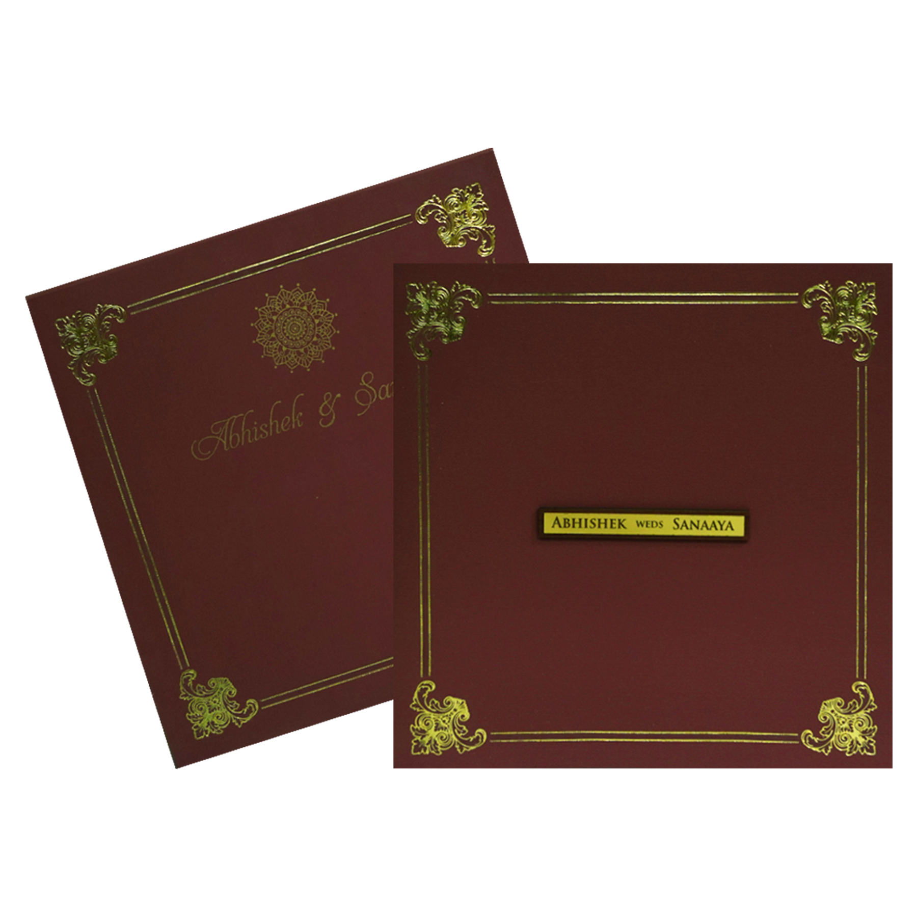 Dark Red Floral Box Wedding Card-KRC30712
