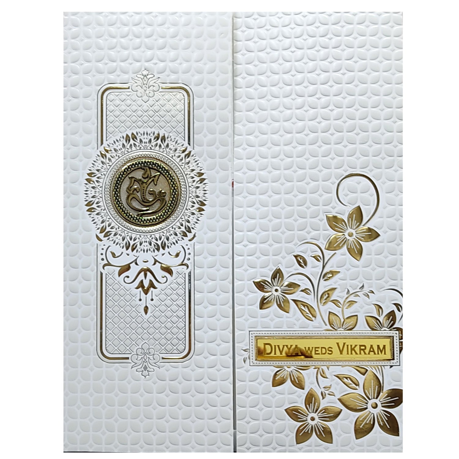 White Floral Door Nameplate Invitation Card-KNJS2079